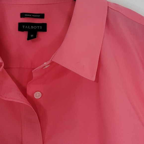 Talbots Shirt Size 16 Pink Button Up Wrinkle Resistant 3/4 Sleeves Work Collar - Picture 4 of 8